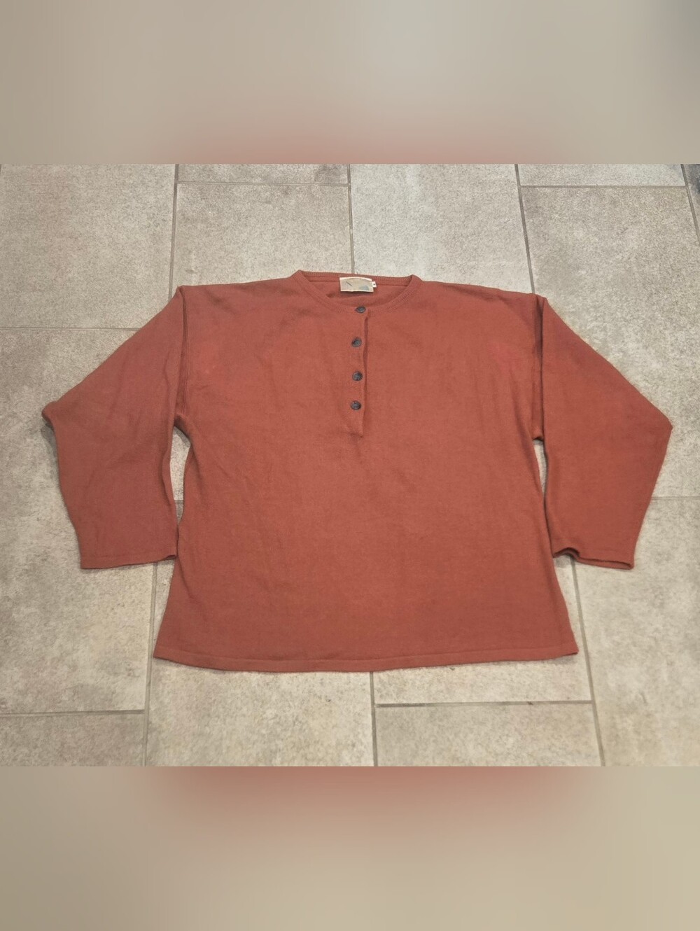 GUDRUN SJODEN Orange Rust Long Sleeve Henley Knit Top Shirt Lagenlook Women's M